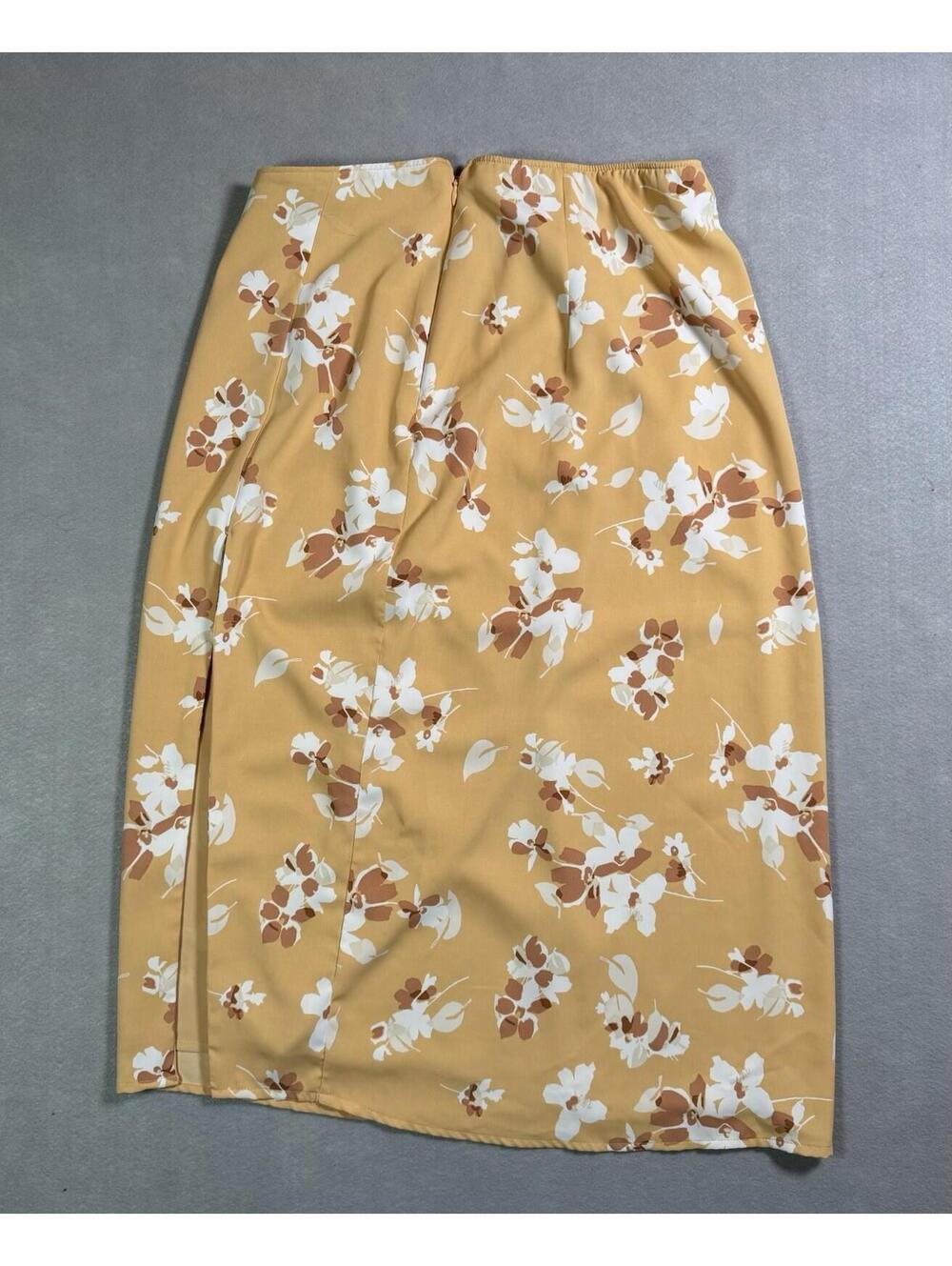 Abercrombie & Fitch Orange White Brown Floral Midi A-Line Skirt Slit Accent MP